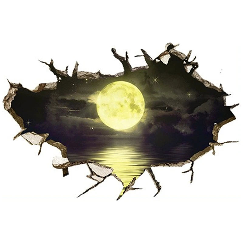 sticker mural 3d ciel bleu nuages étoiles béton fissuré adhésif chambre toit