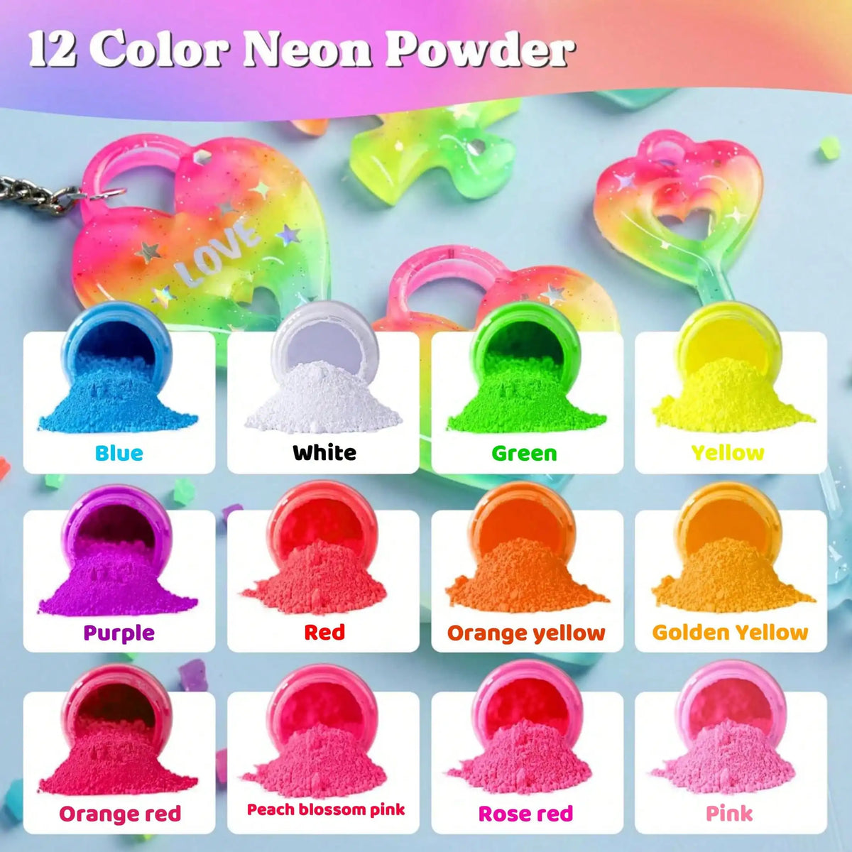poudre pigmentée néon set couleurs poudres fines vibrantes bijoux bougies bombes bain
