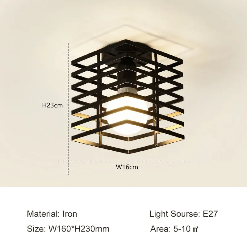 Lampe industrielle moderne métal noir structure géométrique éclairage intérieur E27