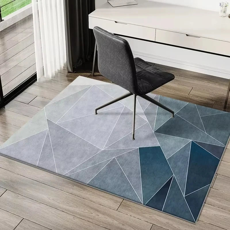 tapis sol moderne gris bleu géométrique velours anti dérapant chaise étude
