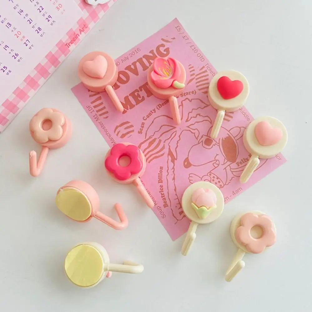 porte clés fleurs coeurs donuts rose blanc créatif mignon auto adhésif multifonctionnels
