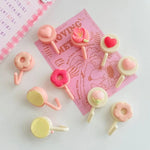 porte clés fleurs coeurs donuts rose blanc créatif mignon auto adhésif multifonctionnels