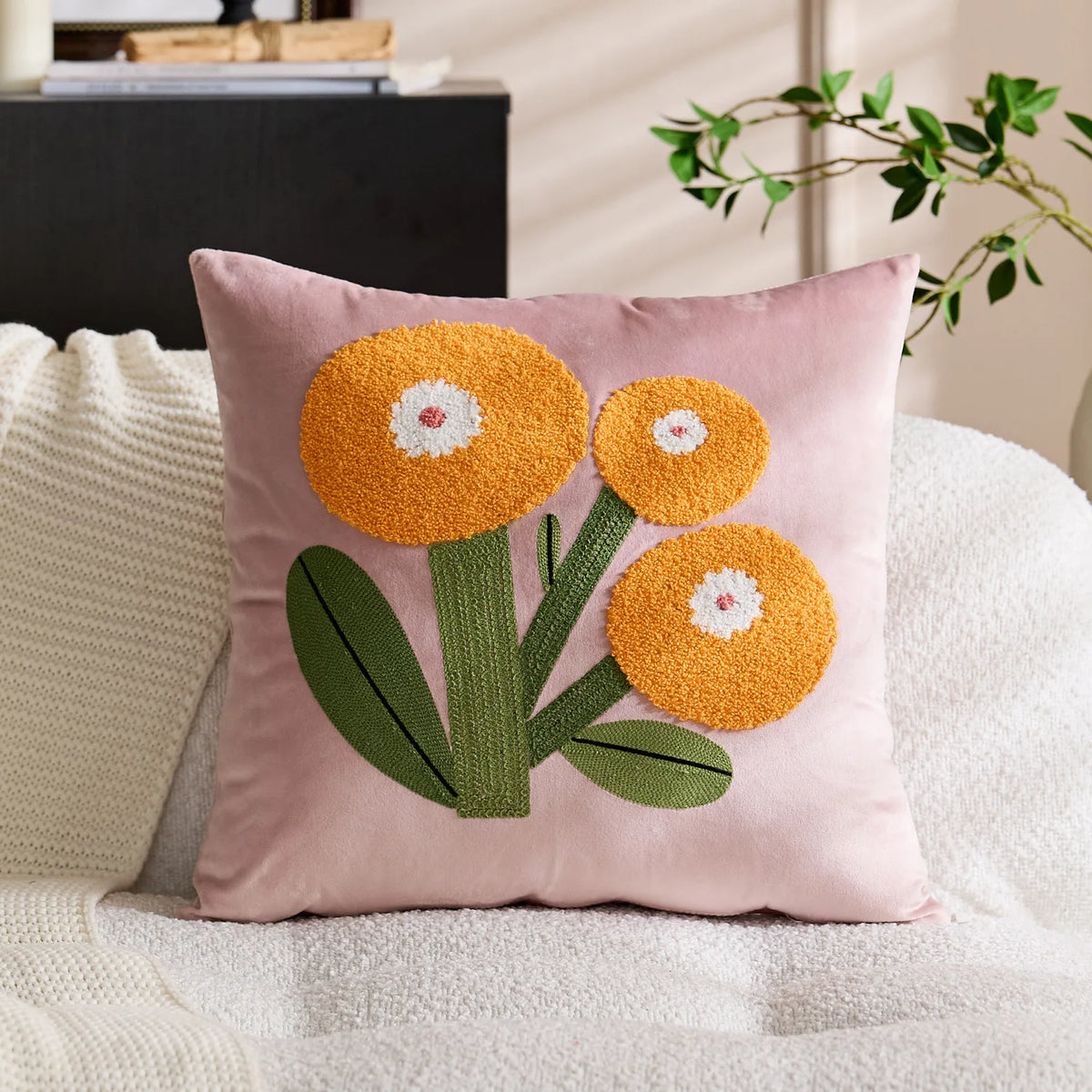 housse coussin velours floral nordique moderne carré décoration maison voiture 45x45cm polyester coton