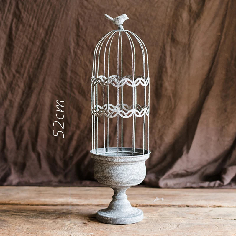 Cage oiseaux vintage métal gris filetage rustique plante oiseau décorative patio rural
