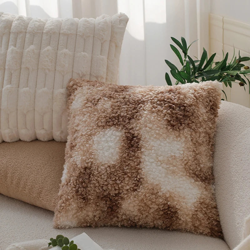 coussin patchwork géométrique beige carrés cercles doux hiver été 45x45cm