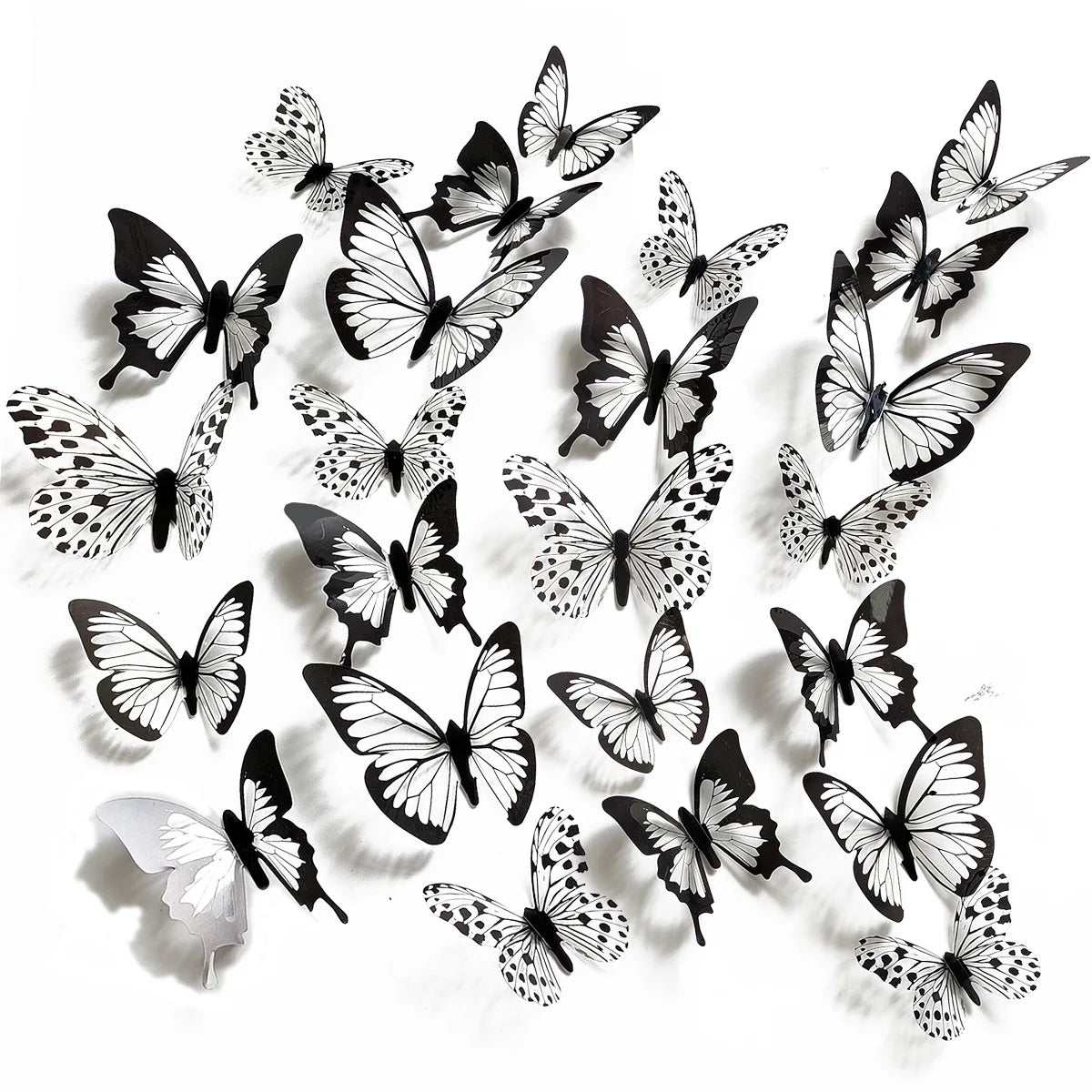 décoration murale stickers papillons 3d noir blanc adhésifs moderne différentes tailles chambre salon mariage