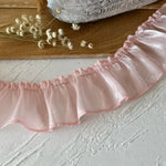 ruban gros grain rayures fines fronces translucide bleu clair vert pastel rose pâle blanc