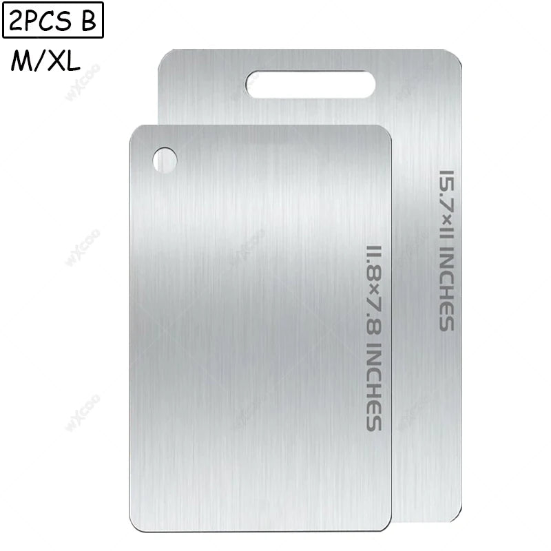 planche découper acier inoxydable lisse moderne poignées intégrées argenté utilitaire double face qualité alimentaire