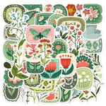 sticker rétro fleurs vertes papillons feuilles géométrique scrapbooking journal bagages illustration adhesive