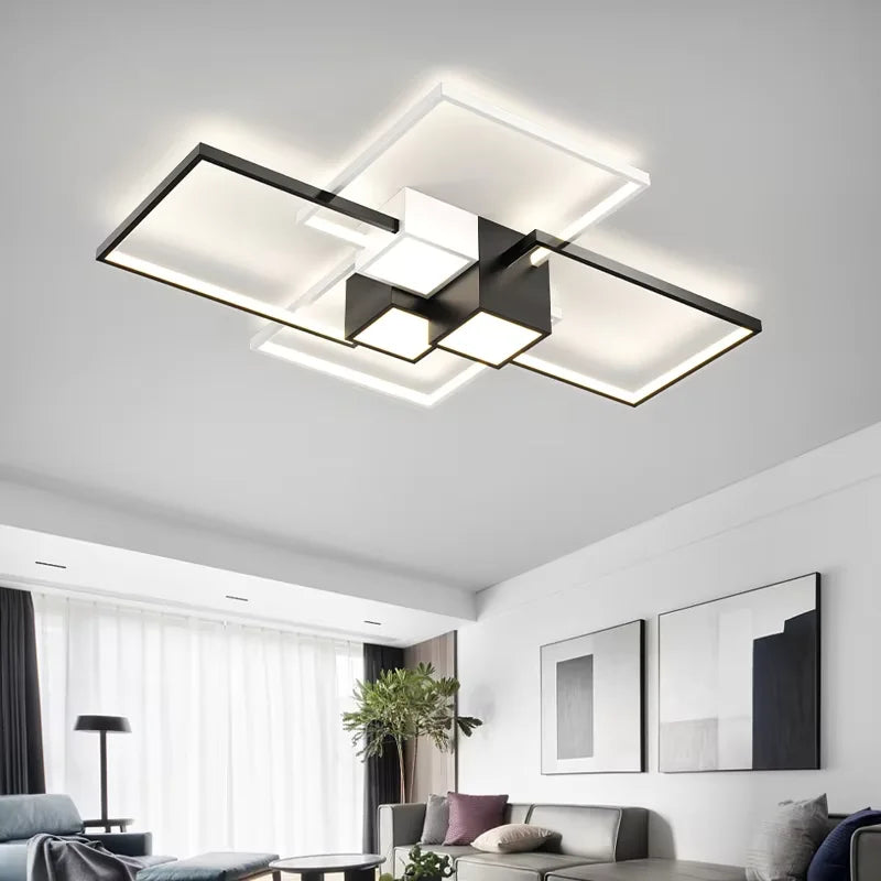 plafonnier led carré moderne minimaliste noir blanc géométrique chambre décoration maison