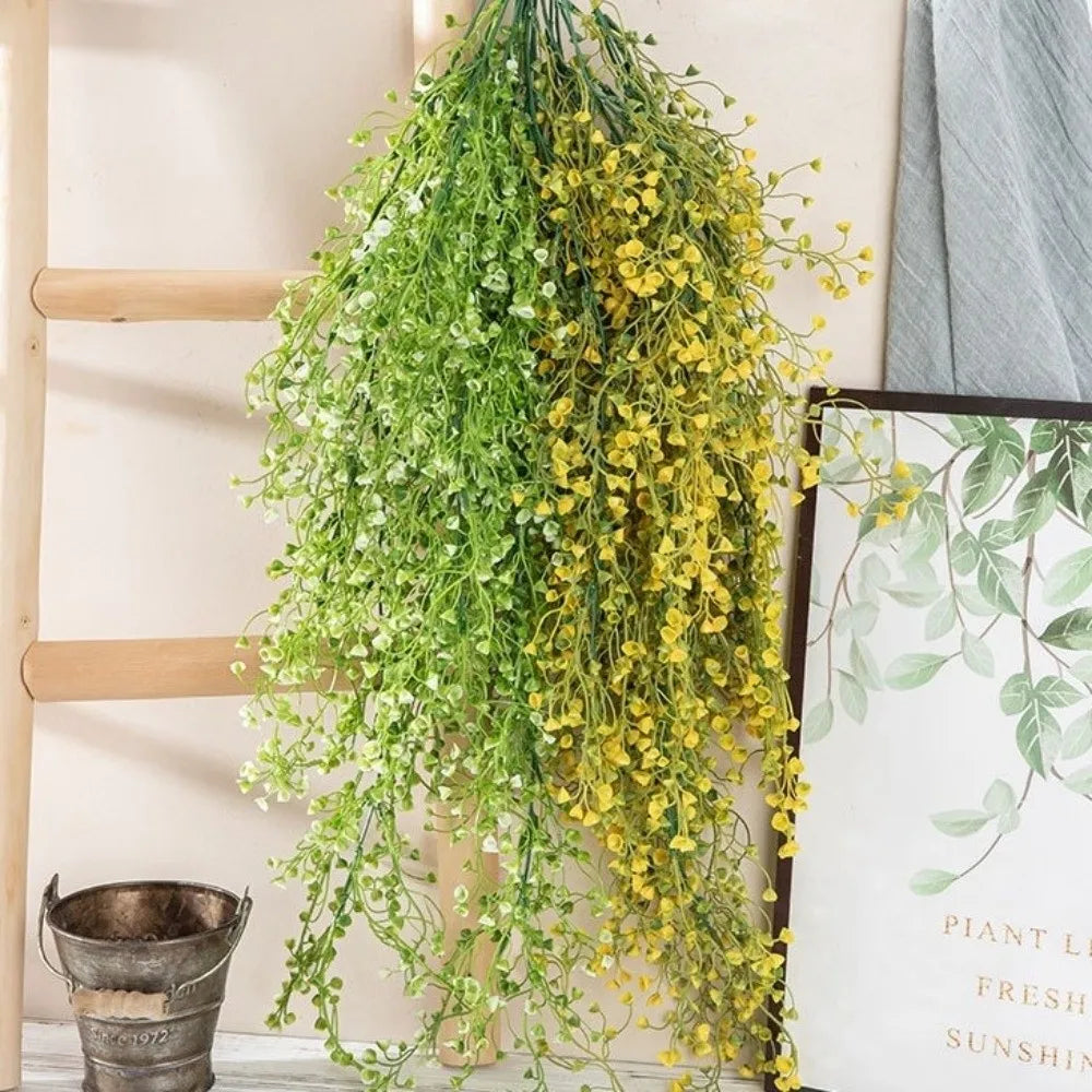 guirlande artificielle vert jaune blanc fleurs simples naturelle rustique intérieur tringle fixée décoration maison