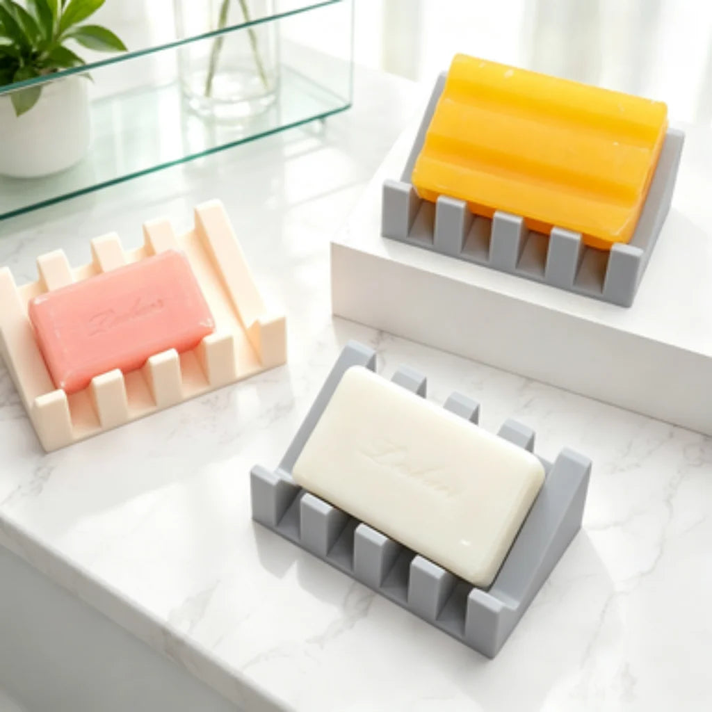 porte savon silicone moderne plusieurs barrières drains blanc jaune rose gris