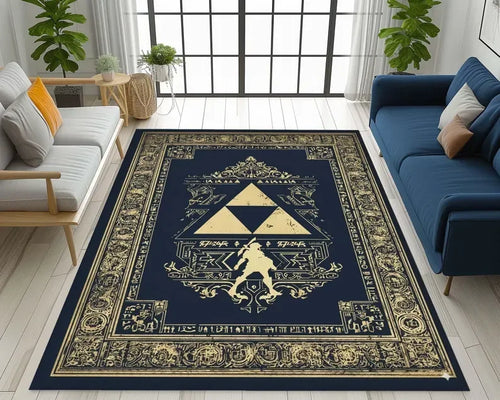 tapis salon bleu marine doré motif géométrique décoratif moderne chambre enfant grande taille rectangle