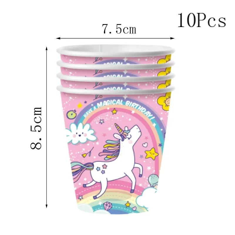 assiettes papier licorne anniversaire enfant gobelets serviettes festifs étoiles arc ciel magique