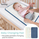 tapis changement bébé bleu marine points blancs moderne pratique imperméable réutilisable portable adhésif fixations