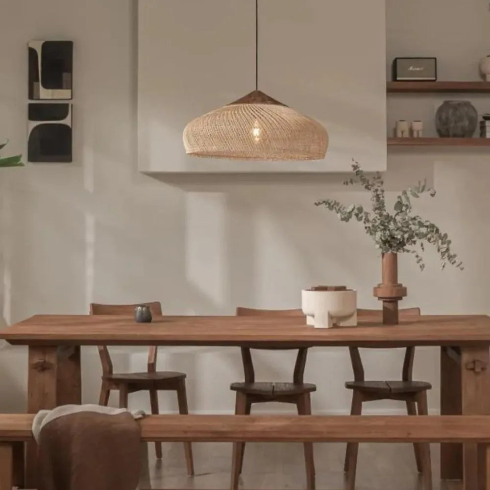 Suspension tressée naturelle moderne rustique salon chambre ampoule chaîne métallique led 50cm