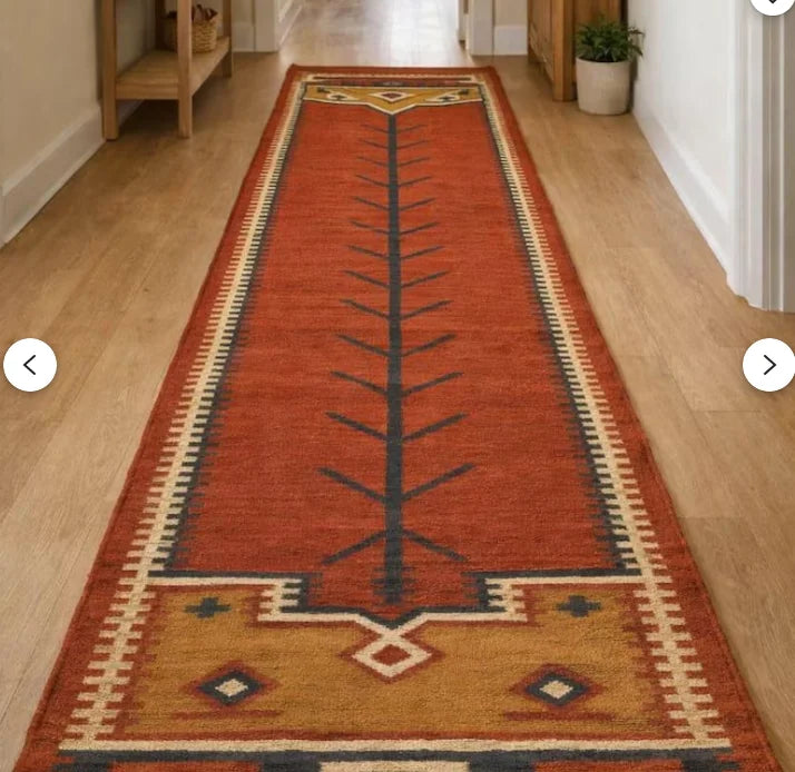 tapis runner forestier motif arbres vert foncé moderne salon entrée cuisine chambre