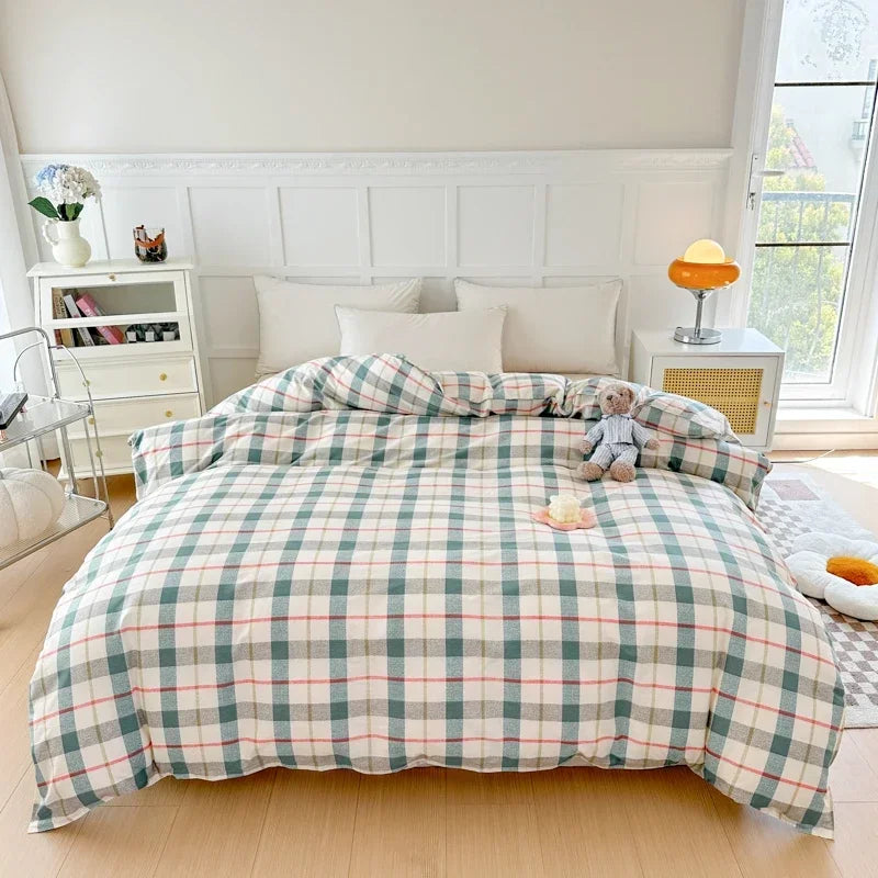 Housse de couette coton rayée bleu roi pour lit double