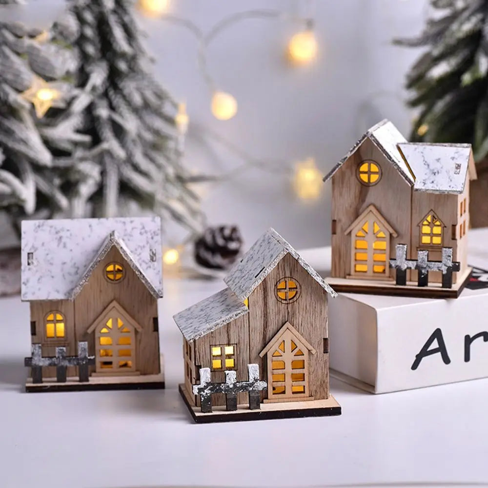maison noel deco led boisee clôtures effet neige intérieur lumineux 9.5cm haute rustic