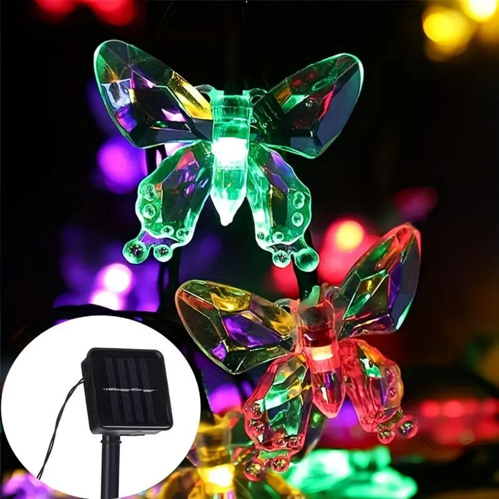 guirlande lumineuse solaire papillons transparents jaunes vertes bleues modernes modes étanches chambre salon