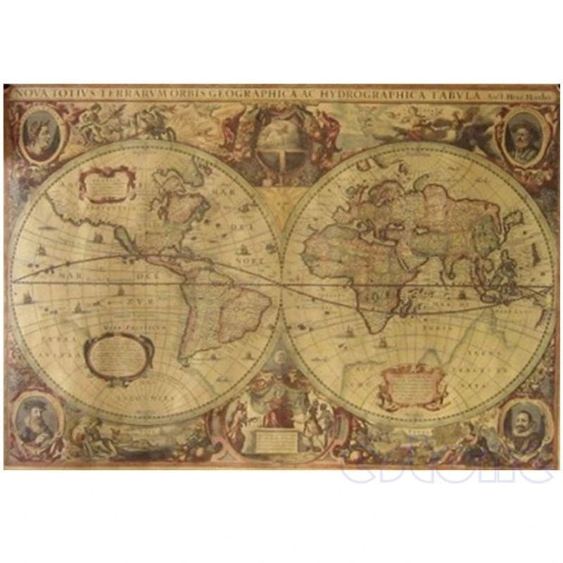 affiche carte monde ancienne vintage illustrations historiques beige marron 71x50cm