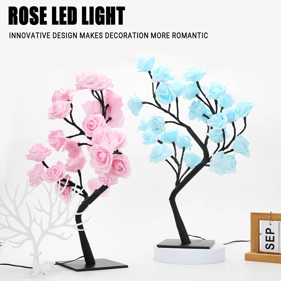 lampe led décorative arbre fleurs roses moderne romantique base plate interrupteur