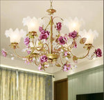 chandelier suspens floral abatjour opaque roses feuilles papierpeint décoratif romantique