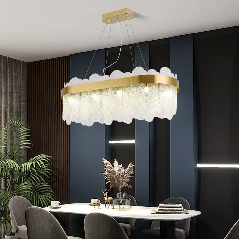Suspension lumineuse moderne or verre dépoli blanc élégante encastrée lumière led chambre salon