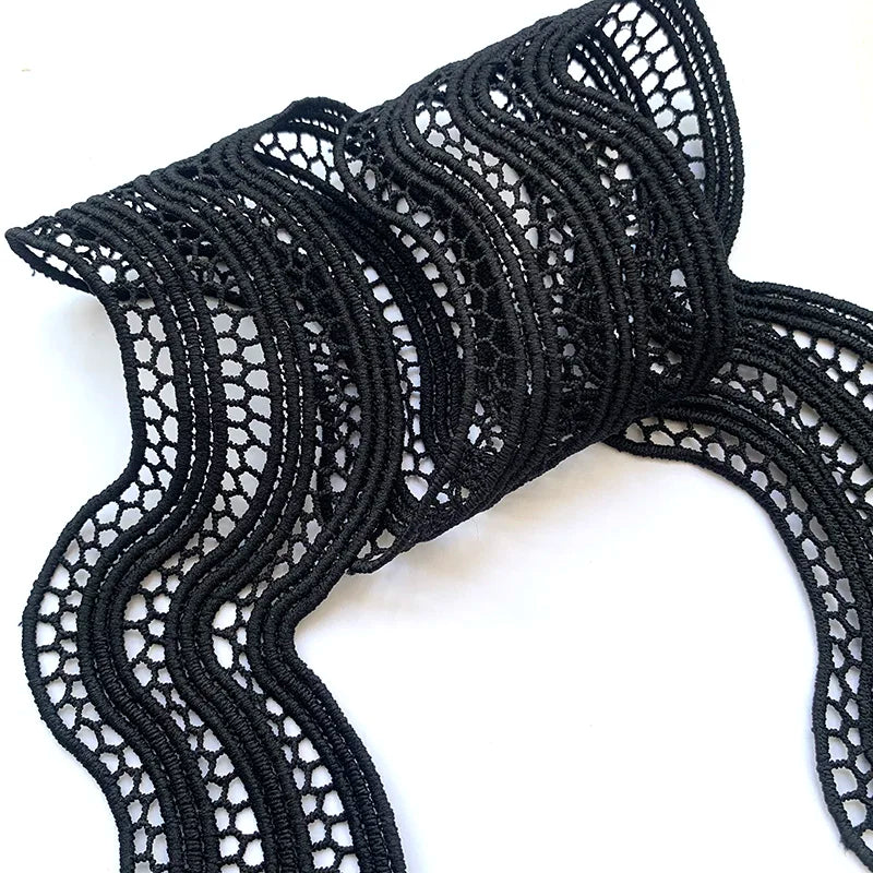ruban dentelle noir motif ondulé 5cm large tissu polyester classique couture 2mètres écologique soluble