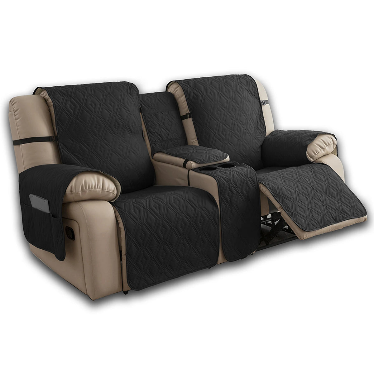 couvre siège fauteuil inclinable gris beige texture géométrique moderne bandes ajustables poche pratique