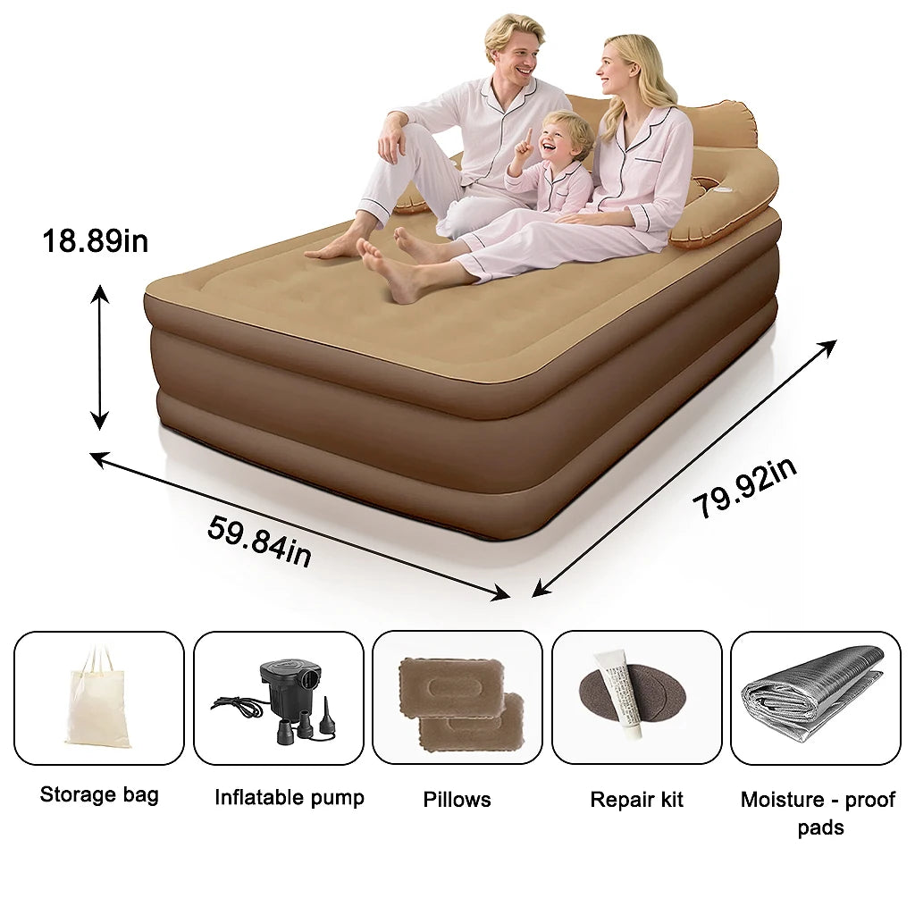 lit gonflable marron clair coussins tapis imperméables moderne confortable camping intérieur extérieur
