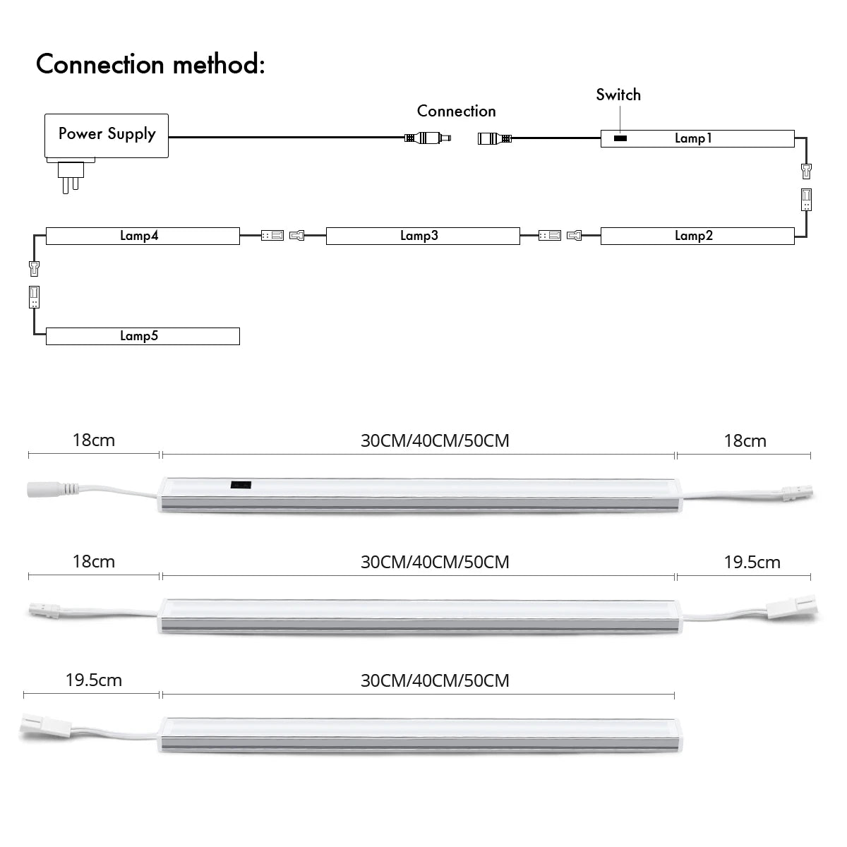 barre lumineuse led moderne 30cm 40cm 50cm adhésif blanc lisse opaqué câble adaptateur