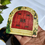 portes décoratives bois fée bleu rouge vert poignées verrou motifs floraux fantaisie enfantine