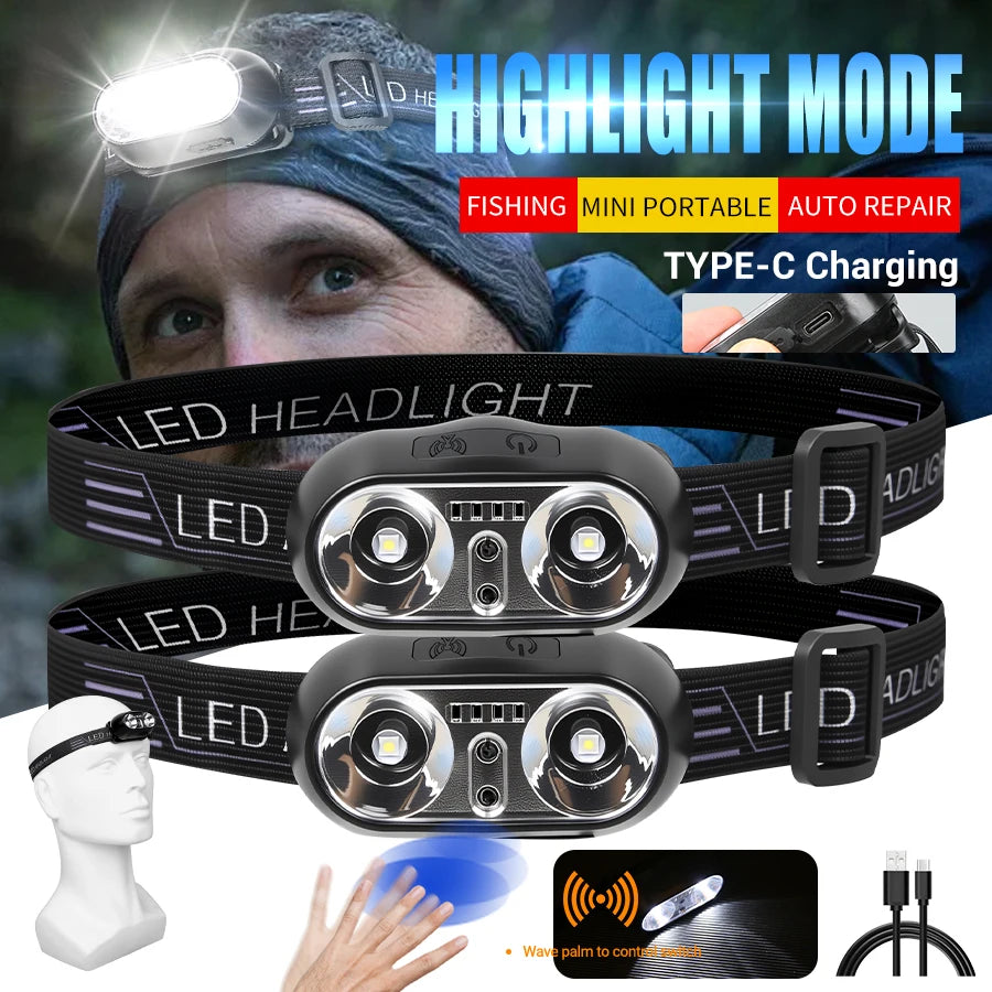 lampe frontale led noire réglable ceinture ajustable mode sensoriel torchon rechargeable camping