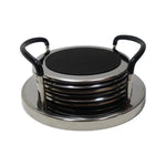 sous verres ronds antidérapants acier inoxydable moderne élégants support rangement bois grainé texturés transparents