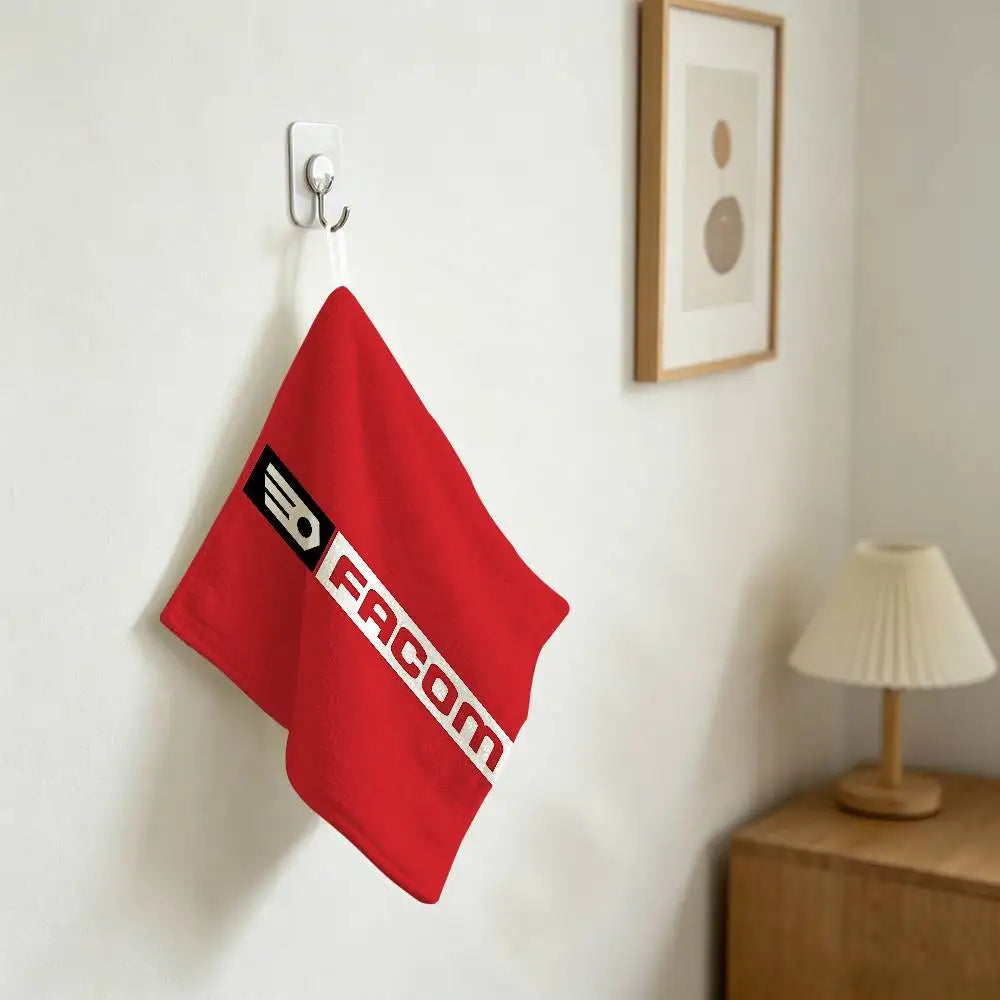 serviette coton polyester logo facom rayures damier crochet salle bain cuisine rouge blanc