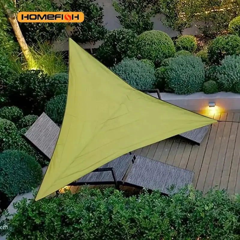 toile d'ombrage moderne jaune marron vert gris poly coton tringles fixations plein air camping