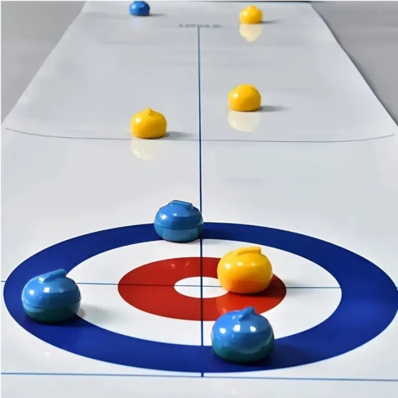 jeu curling table société familiale pierres bleu rouge blanc plateau concentrique sportifs