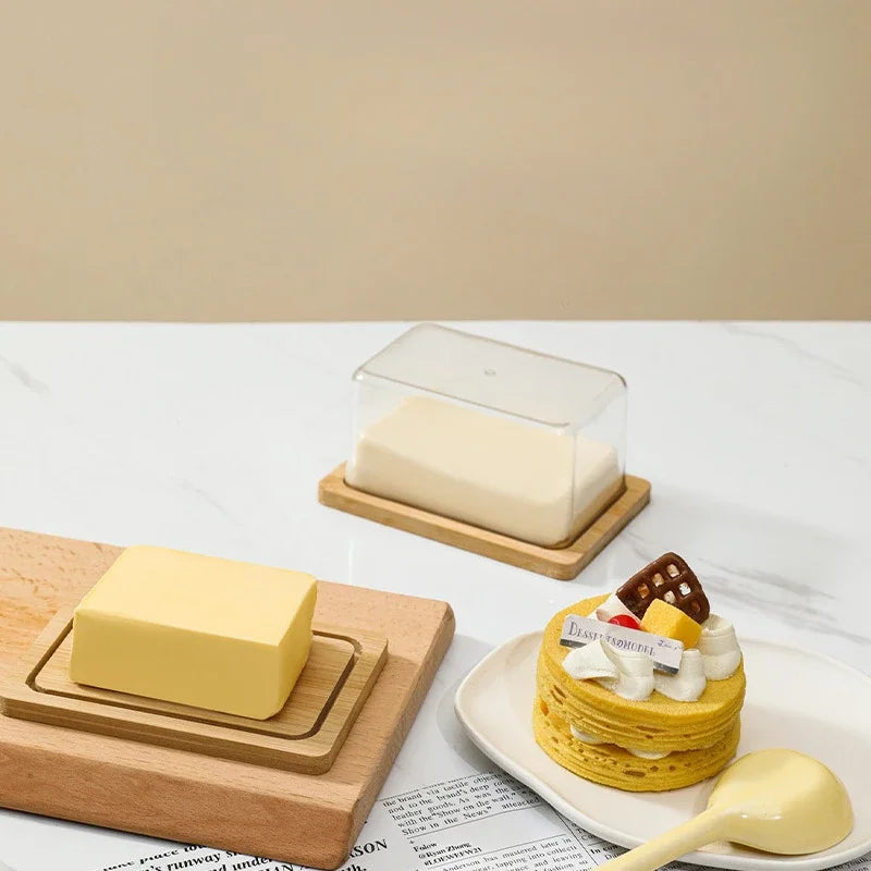 boîte beurre transparente couvercle bois moderne rectangle rangement cuisine minimaliste