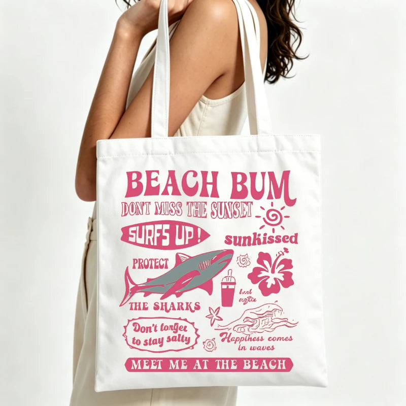 sac main toile blanc imprimé cartoonesque moderne sans fermeture poignées