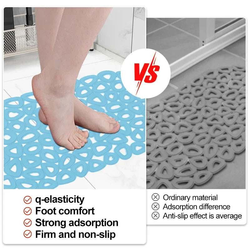 tapis bain moderne bleu clair motifs géométriques alvéolés semi transparent antidérapant respectueux environnement