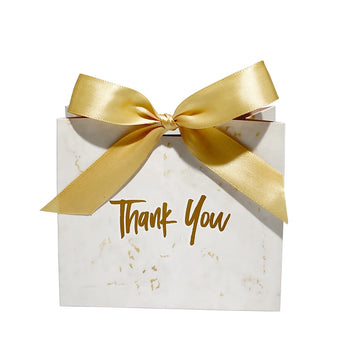 boîte cadeau marbrée blanc or ruban mariage fête remerciement