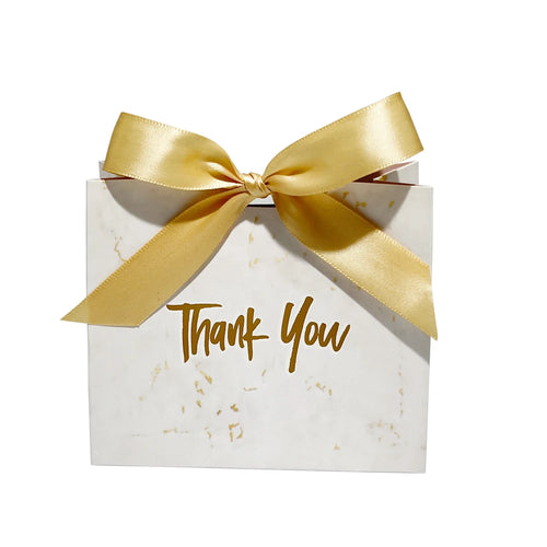 boîte cadeau marbrée blanc or ruban mariage fête remerciement