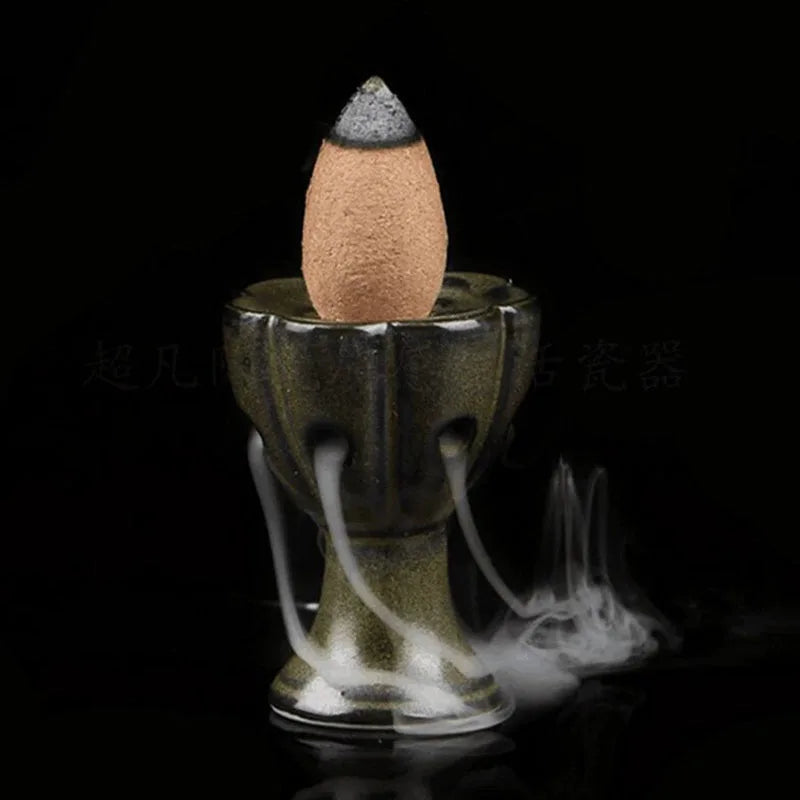 diffuseur d'encens poterie moderne motifs floraux noir gris beige