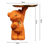 support plateau ours géométrique moderne résine rose orange vert brillant décoration sculptural figurine dorée