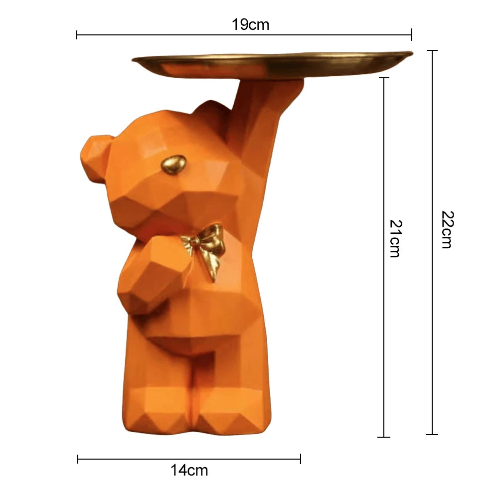 support plateau ours géométrique moderne résine rose orange vert brillant décoration sculptural figurine dorée
