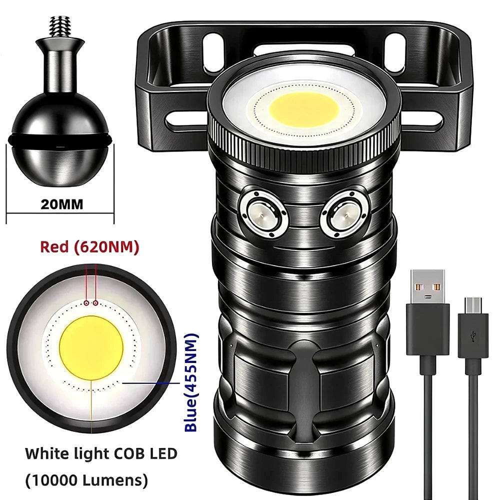 lampe torche plongée led 100w rechargeable réglable mode dézoom vis moderne robuste