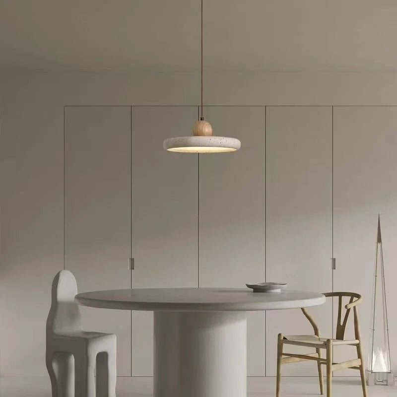 suspension pierre gris clair texture granulée éclairage led contemporain nordique rétro chambre salon restaurant
