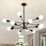 lustre moderne 10 ampoules doré noir chrome sphères blanches structure métallique scandinave