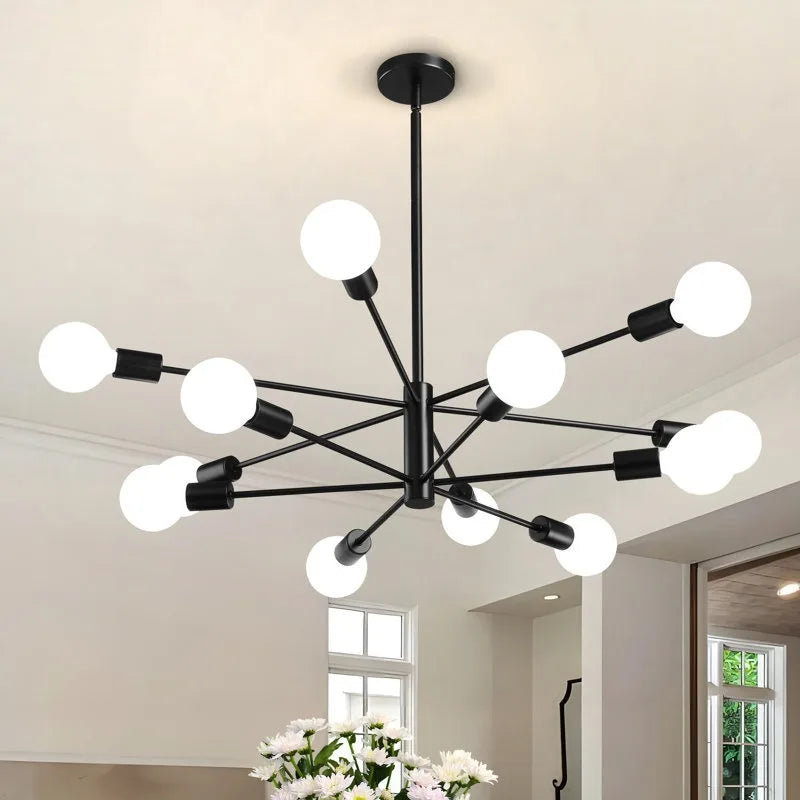 lustre moderne 10 ampoules doré noir chrome sphères blanches structure métallique scandinave